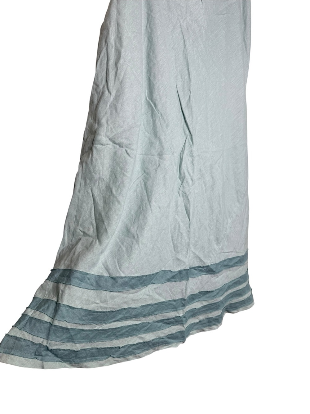 Boden 100% Linen Blue Green Teal Maxi Skirt Tiered Stripes Modest Minimalist - Picture 3 of 9